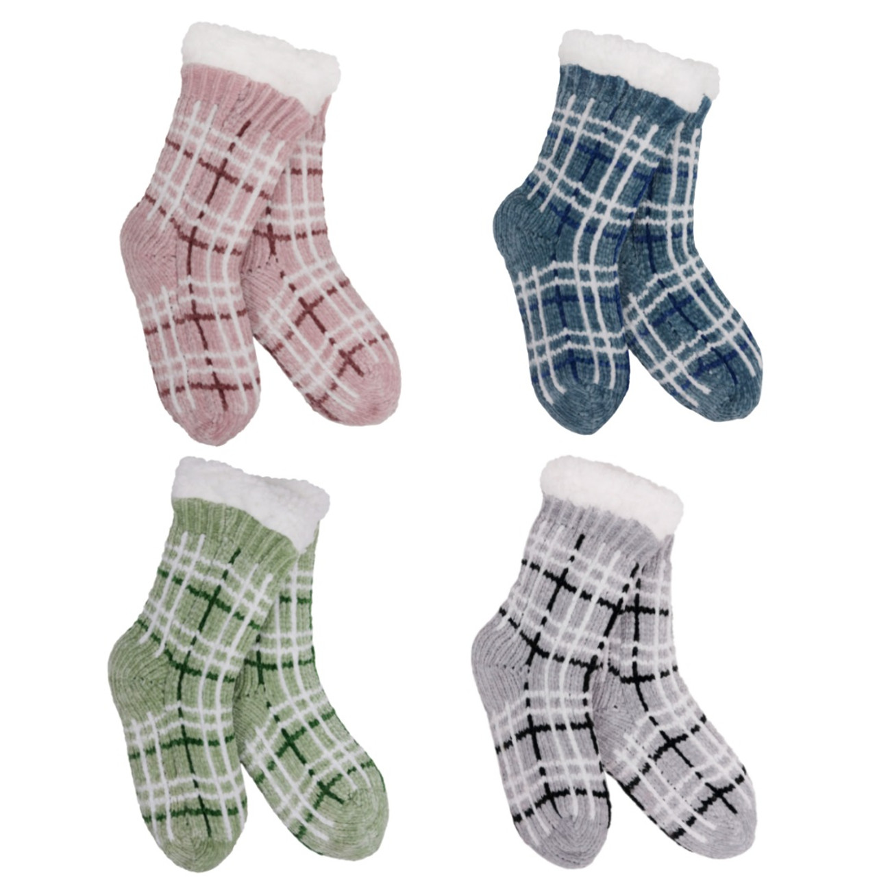 OP 71401 F Story Plaid Chenille Thermal Slipper Socks 1 98983.1652266220